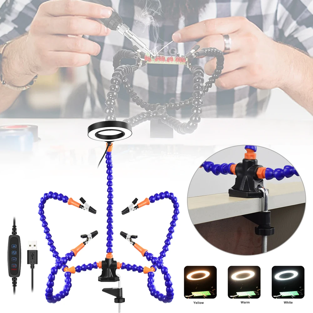 Support de Soudure Multifonction 3X Loupe, LED et Bras Flexibles