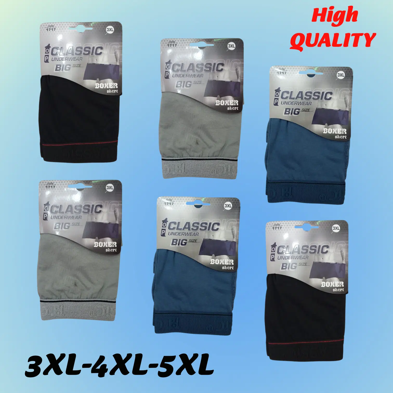 PACK 6 BOXERS GRANDS TAILLES  POUR HOMME COTON UNIS
