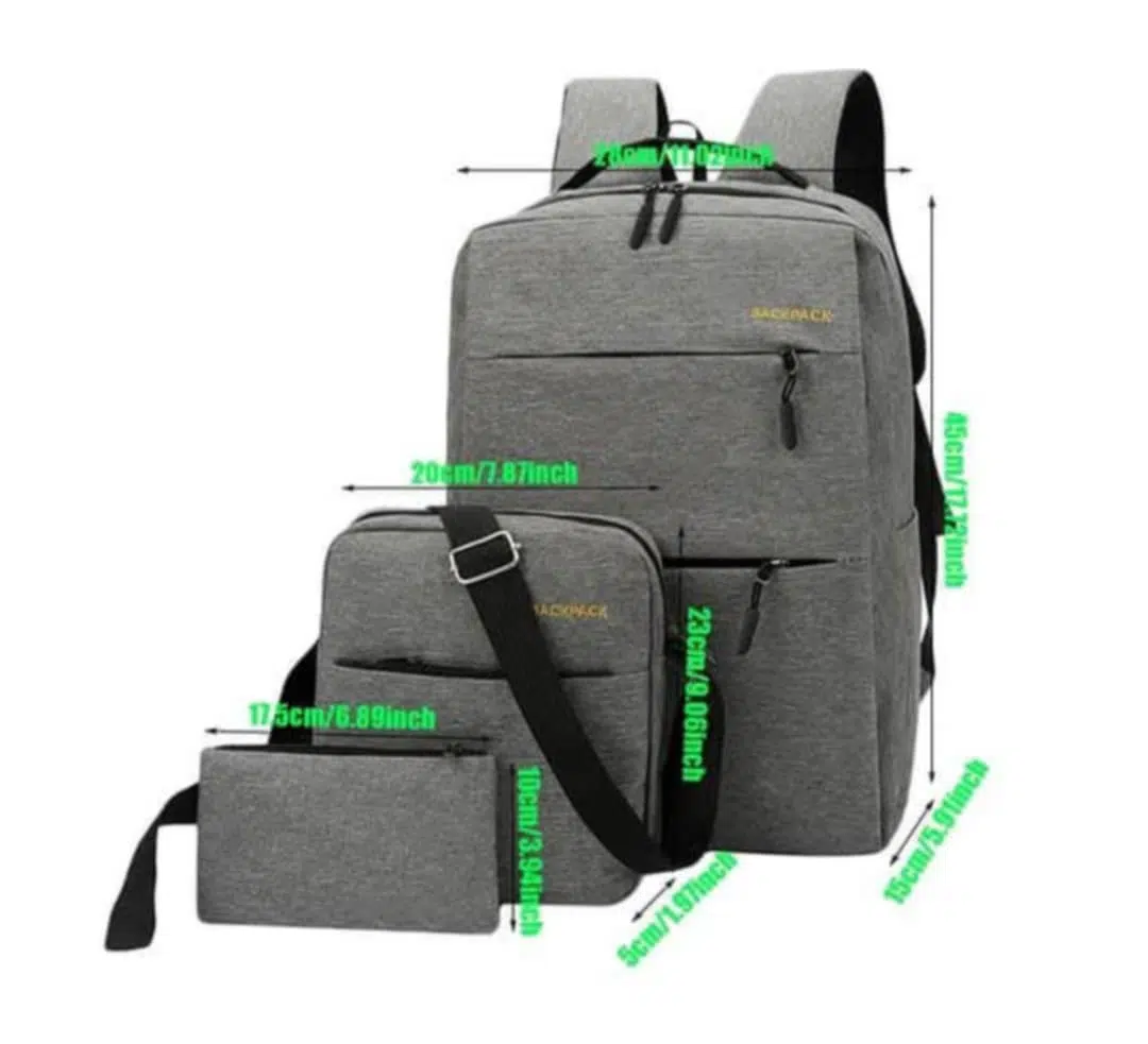 Pack 3 piéces Sac à dos + USB laptop Backpack