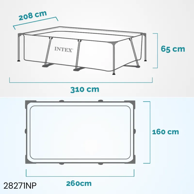 Piscine rectangulaire metal Frame 260 cm x 160 cm x 65 cm