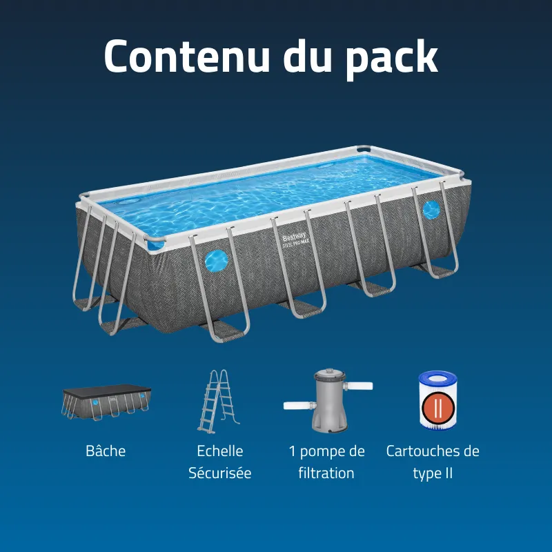 Piscine hors sol tubulaire BESTWAY - Steel Pro - 488 x 244 x 122 cm - Rectangulaire