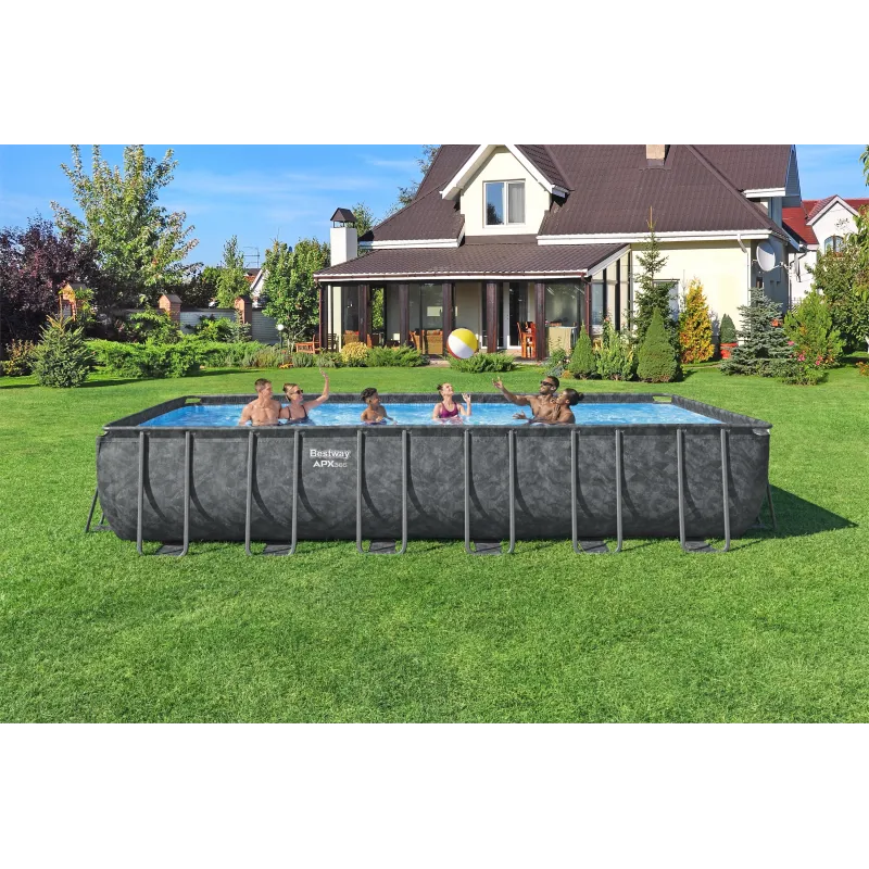 Piscine hors sol tubulaire rectangulaire Bestway APX 365 - 732 x 366 x 132 cm gris foncé
