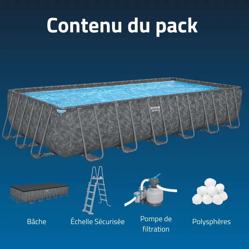 Piscine hors sol tubulaire rectangulaire Bestway APX 365 - 732 x 366 x 132 cm gris foncé
