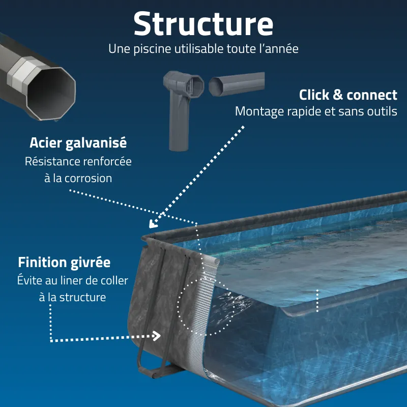 Piscine hors sol tubulaire rectangulaire Bestway APX 365 - 732 x 366 x 132 cm gris foncé