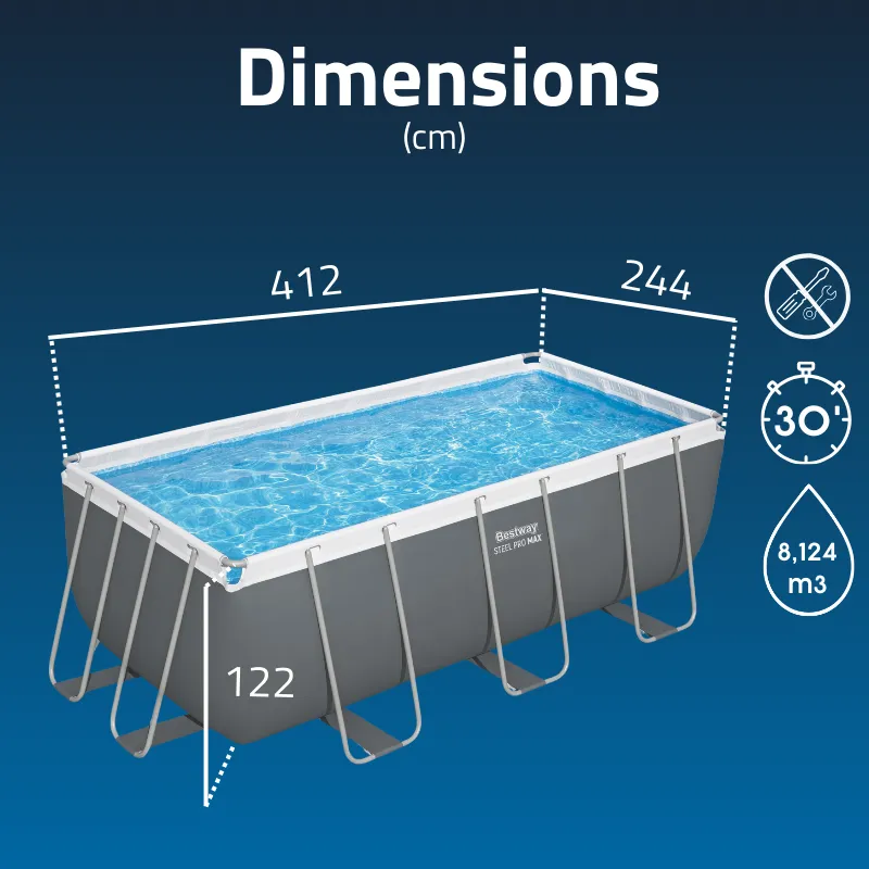 Piscine hors sol tubulaire rectangulaire Bestway Steel Pro MAX 412 x 201 x 122 cm gris