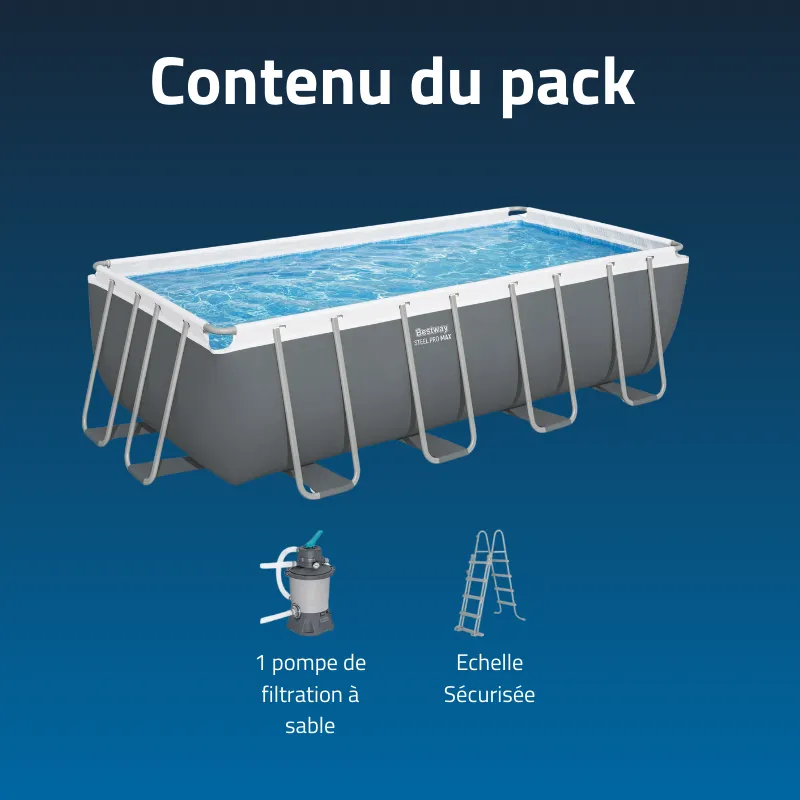 Piscine hors sol tubulaire rectangulaire Bestway Steel Pro MAX 412 x 201 x 122 cm gris