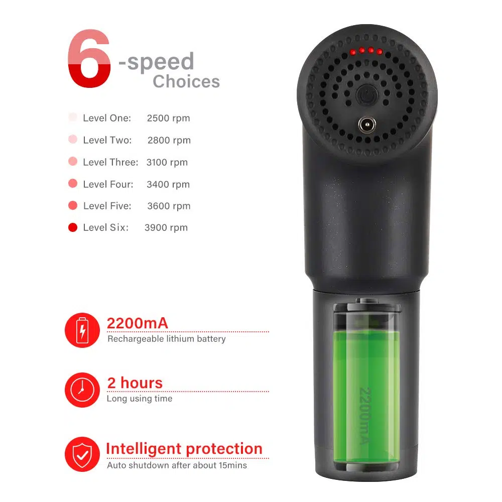 Pistolet de Massage Gun جهاز مساج وتدليك العضلات بحجم صغير محمول بـ 6 سرعات