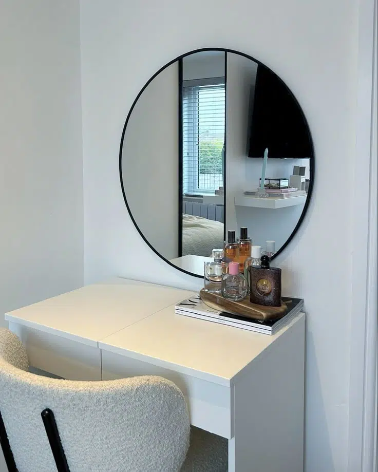 Miroir rond mural – Cadre MDF noir stratifie (Ø 70 cm)
