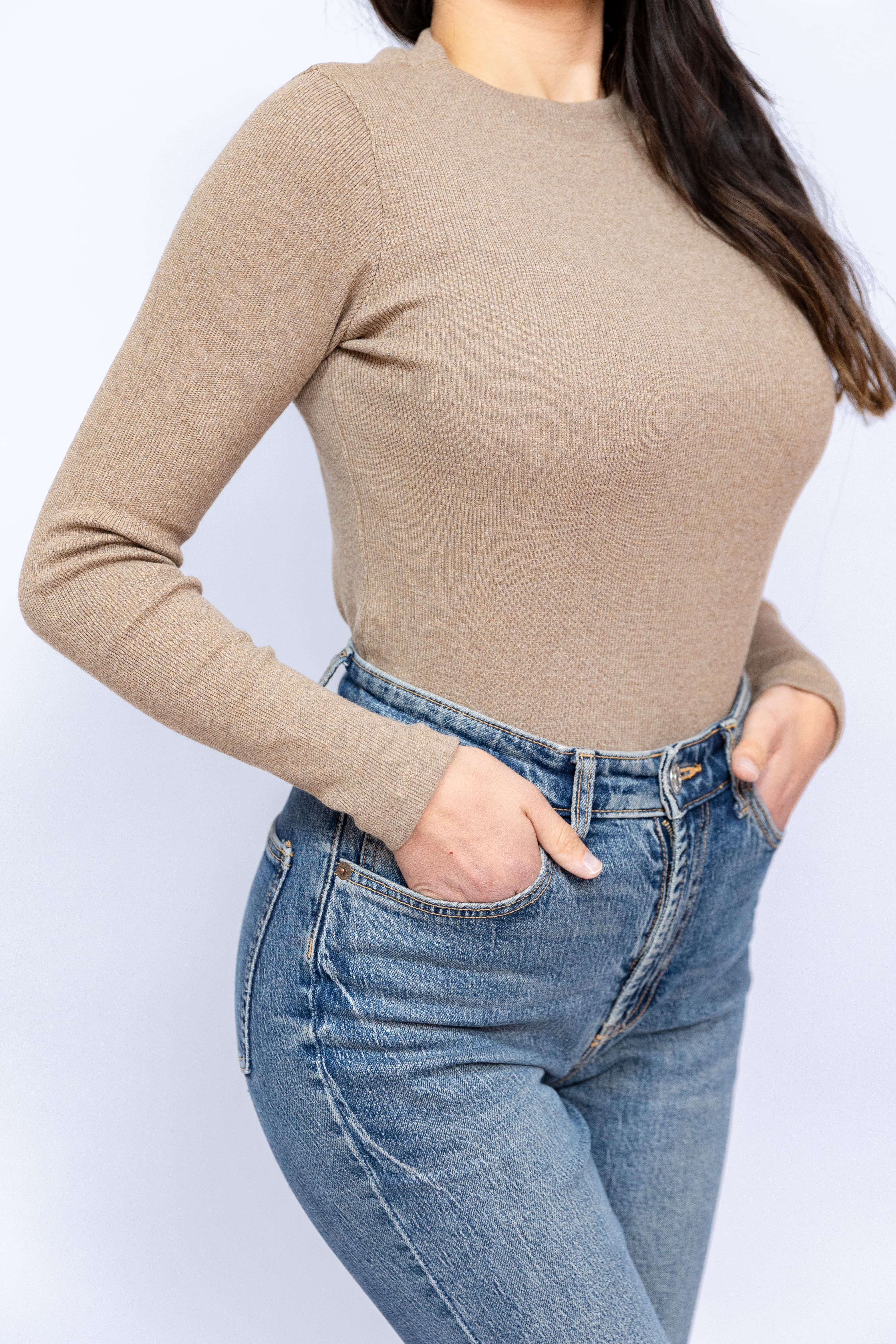 Pull ELIXA - long en coton côtelé à col cheminée