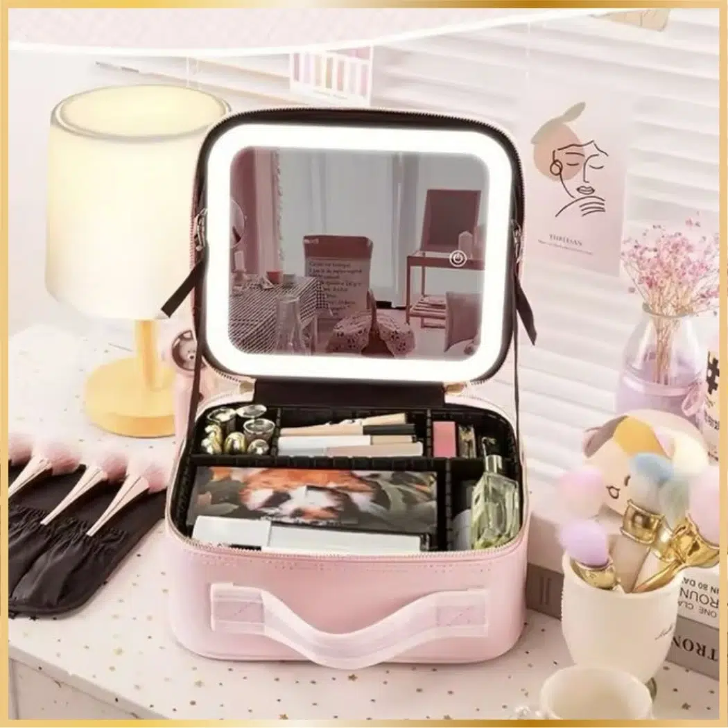 Trousse à Maquillage Avec Miroir LED ELEGANCIA - Miroir Pivotant, 3 Coloris, Portable