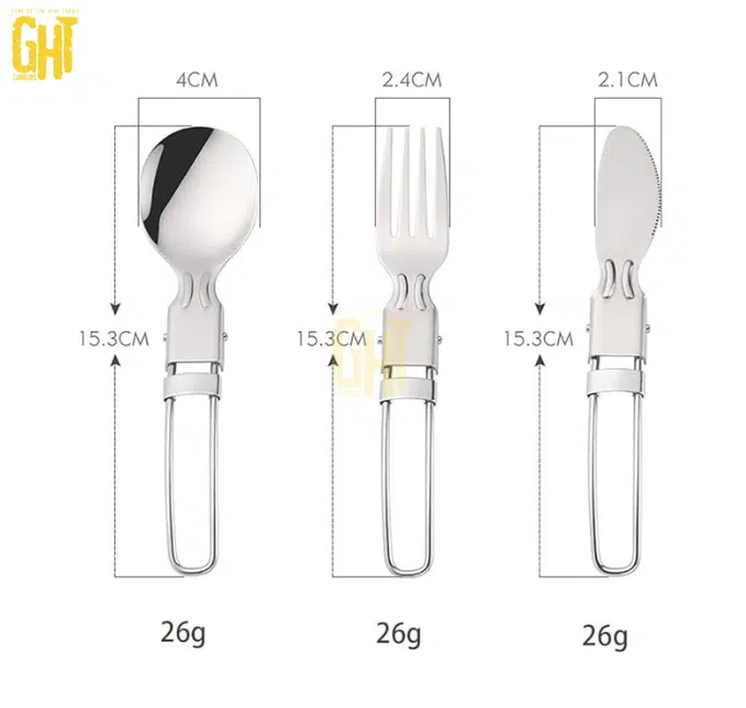 Set de Couverts Pliables Camping – 3 Pièces avec Pochette