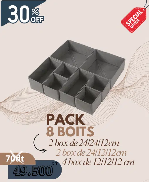 Promo Pack organiseurs 8 box de rangement tiroir