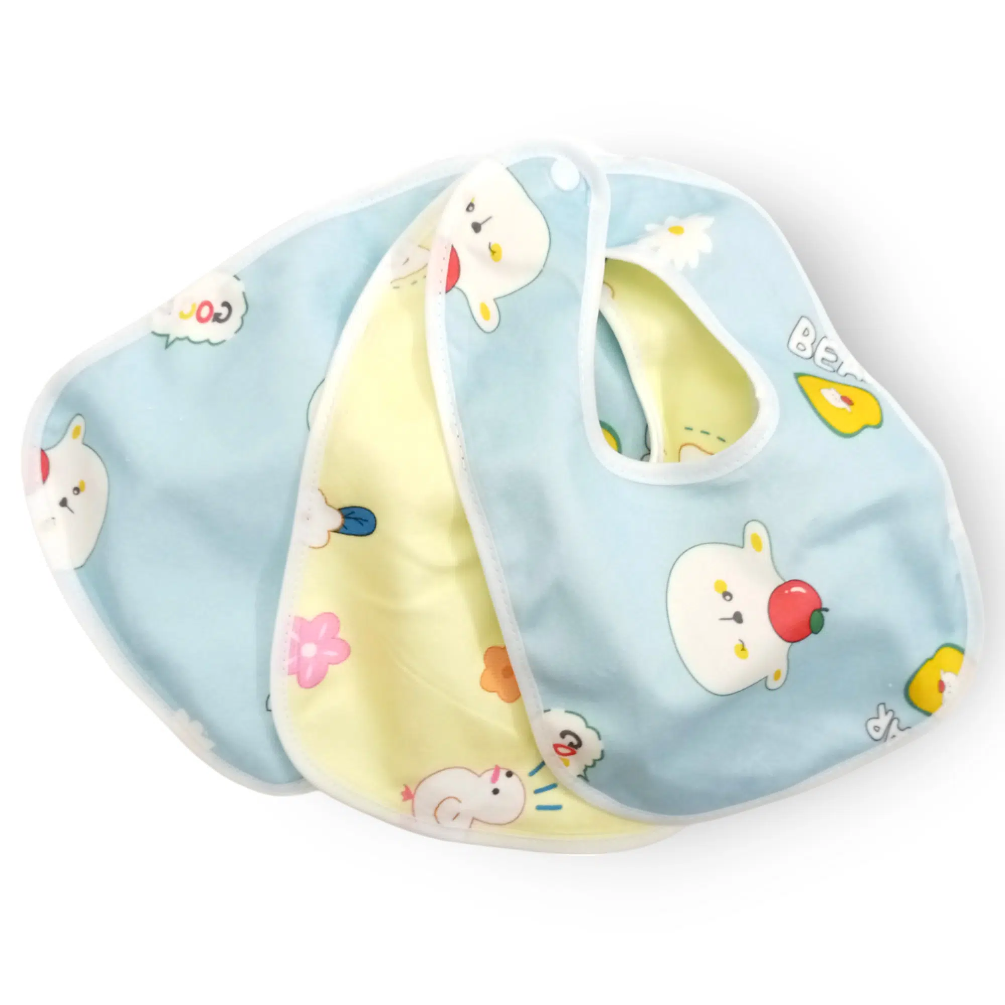 3 Bavoirs Bébé Bleu-Jaune