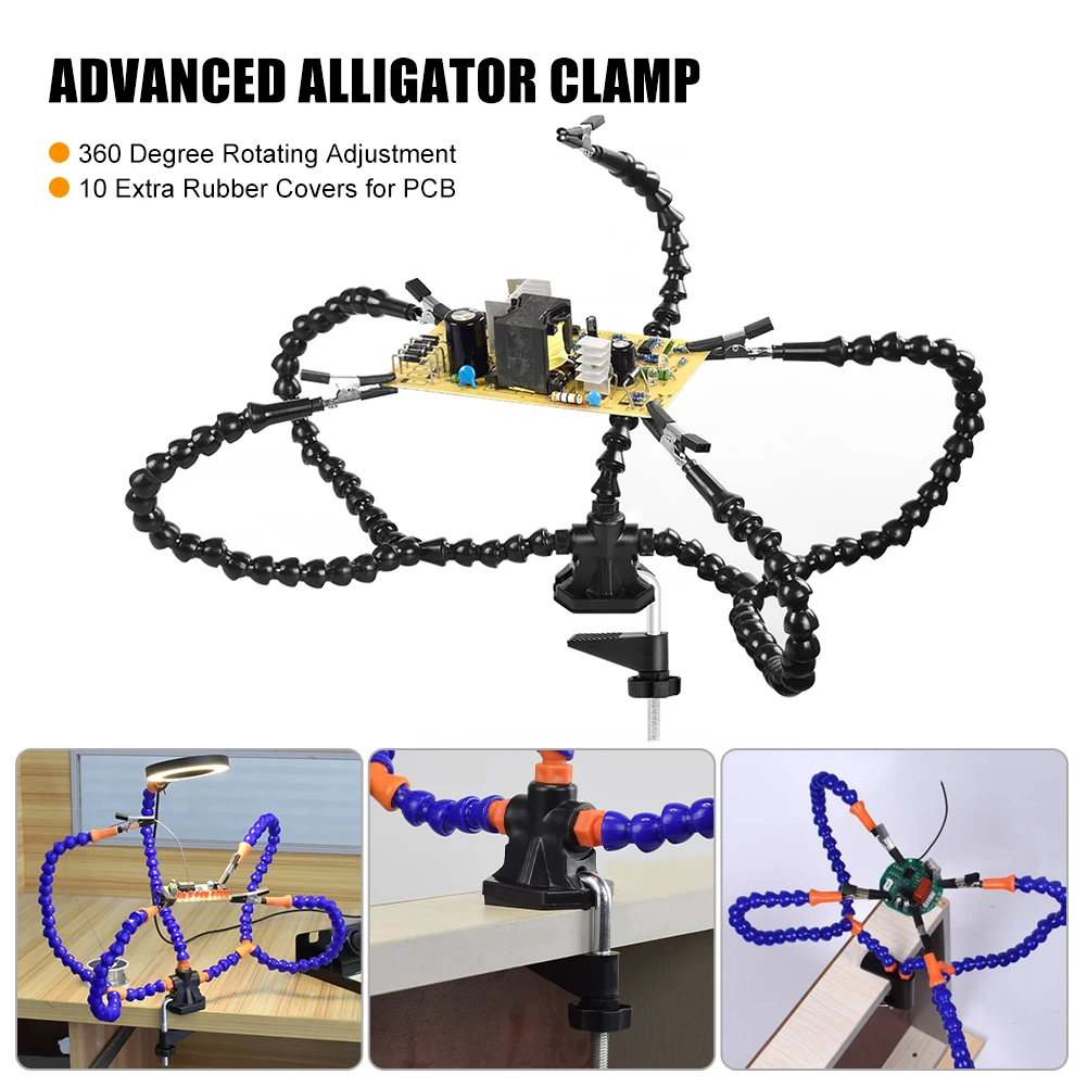 Support de Soudure Multifonction 3X Loupe, LED et Bras Flexibles