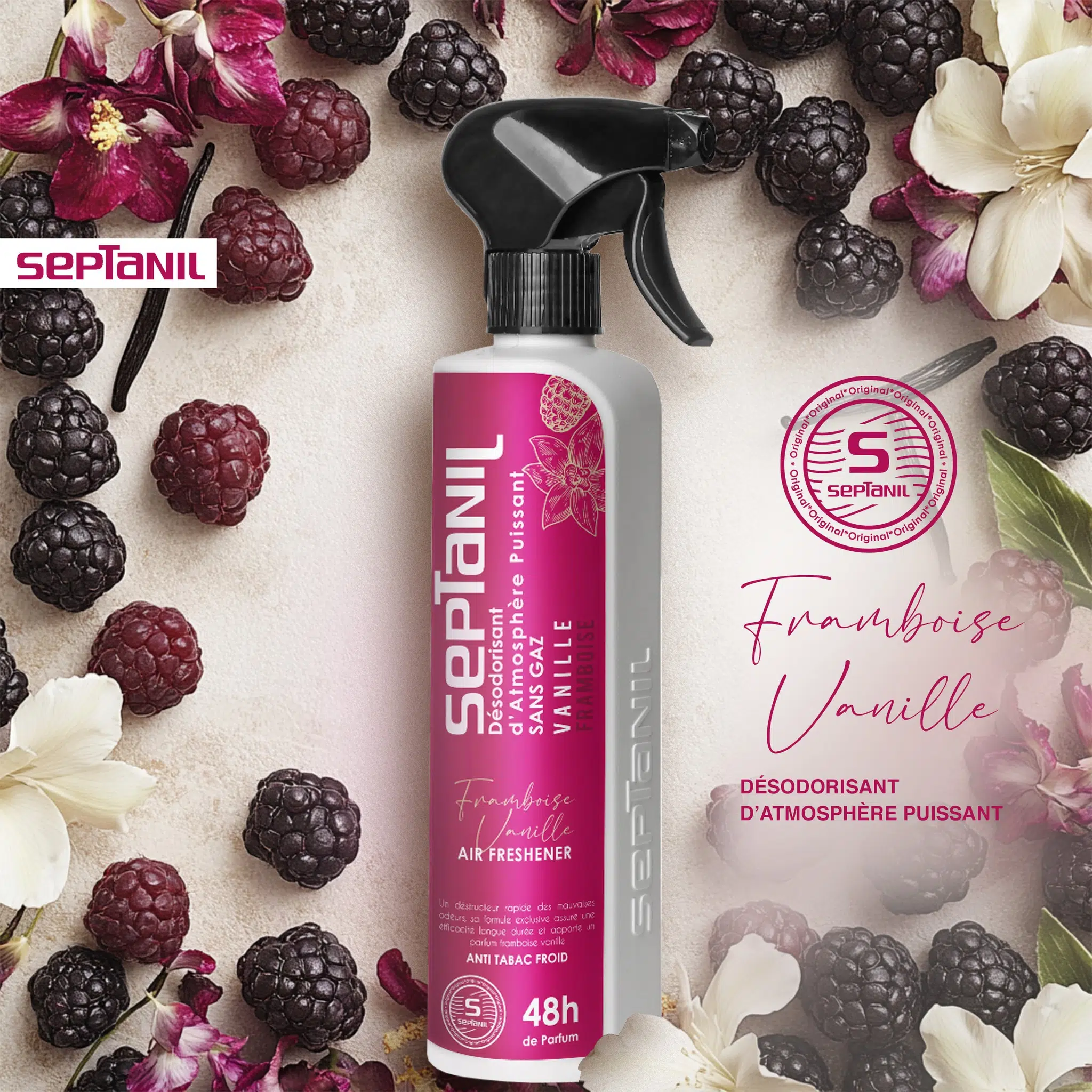 SEPTANIL DESODORISANT D'ATMOSPHERE PUISSANT VANILLE FRAMBOISE 500ML