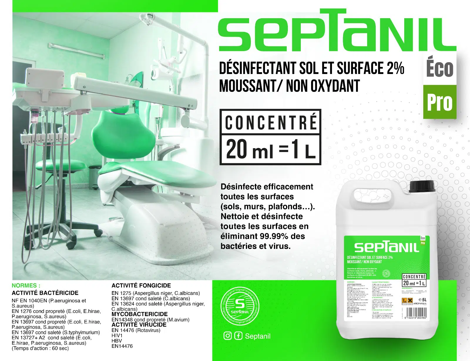 SEPTANIL ECO PRO DESINFECTANT SOL SURFACES CONCENTRE  2%