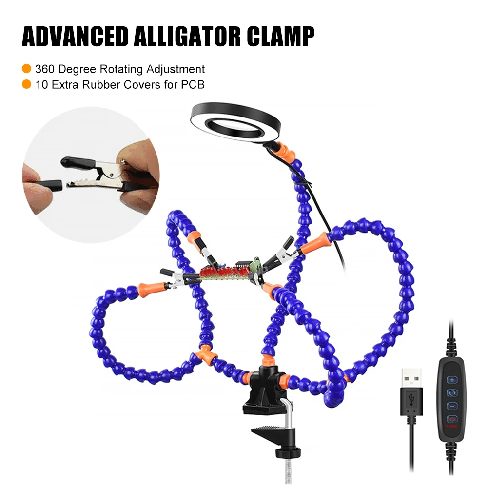 Support de Soudure Multifonction 3X Loupe, LED et Bras Flexibles