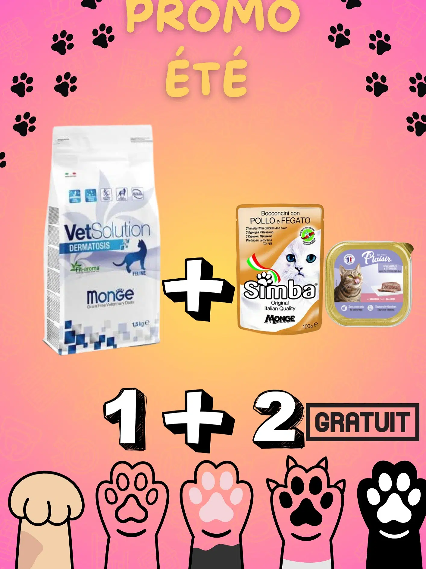 Promo Monge VetSolution Dermatosis Chat 1.5kg + 2 pâtés