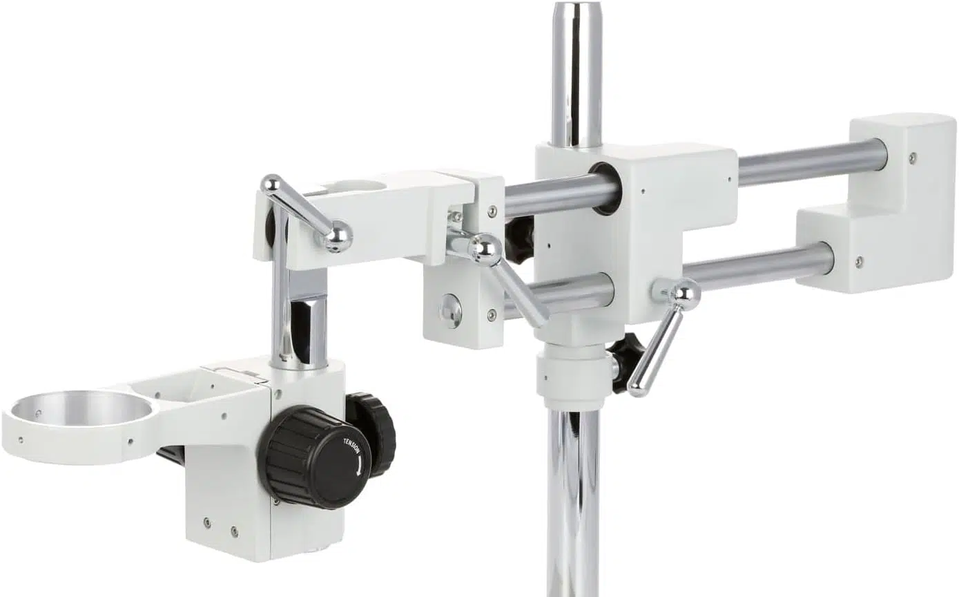 Microscope stéréo trinoculaire sur double bras, port photo, anneau LED 56 lampes