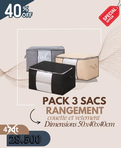 Pack 3 Sacs de rangement couette et vêtement