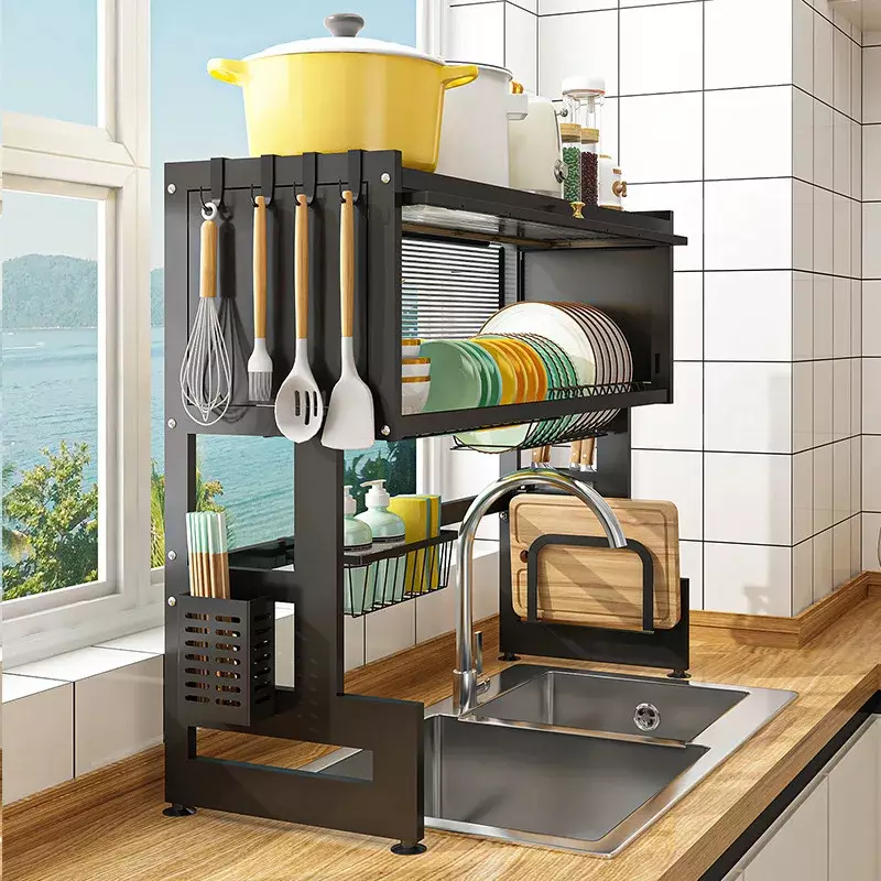 Egouttoir de Cuisine Multifonction Noir 95cm