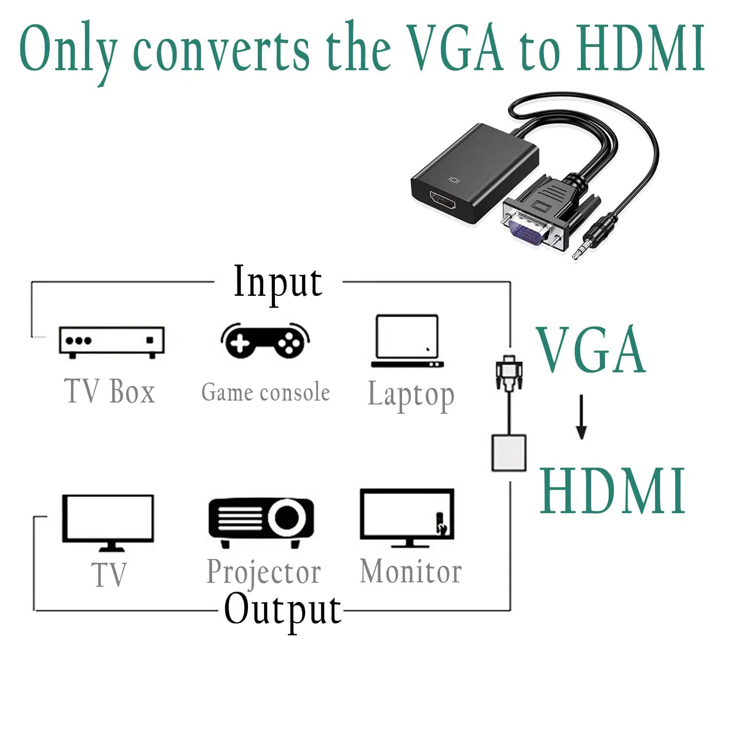Adaptateur Vga Vers Hdmi Avec audio - Noir