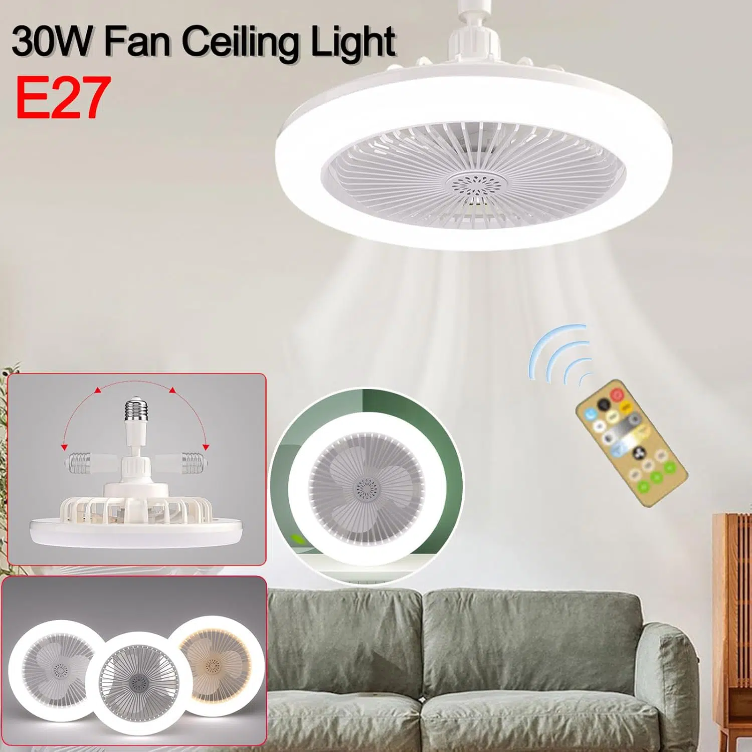 lampe ventilateur silencieux lumineux intelligent avec télécommande