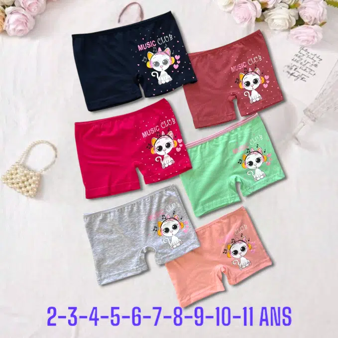 PACK 6 SLIPS SHORT FILLETTES COTON AVEC MOTIF