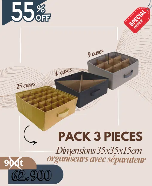 3 Grands organiseurs avec séparateur inclus