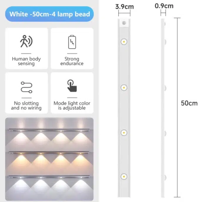 Lampe LED à détecteur de mouvement avec 5 ampoules sans fil rechargeable