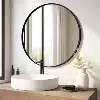 Miroir rond mural – Cadre MDF noir stratifie (Ø 70 cm)