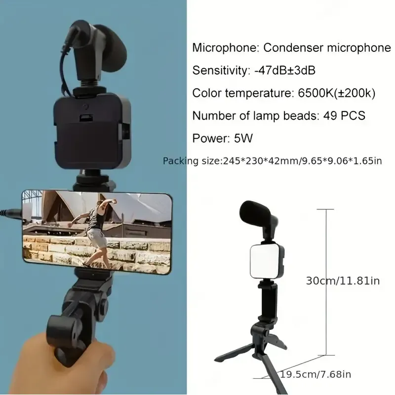 Kit Vidéo Trépied Avec Microphone et Lumière Avec Télécommande