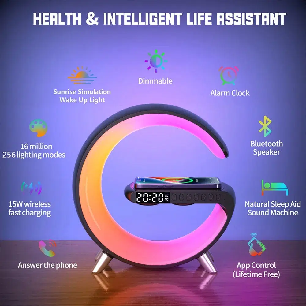 Lampe LED - haut-parleur Bluetooth - chargeur sans fil