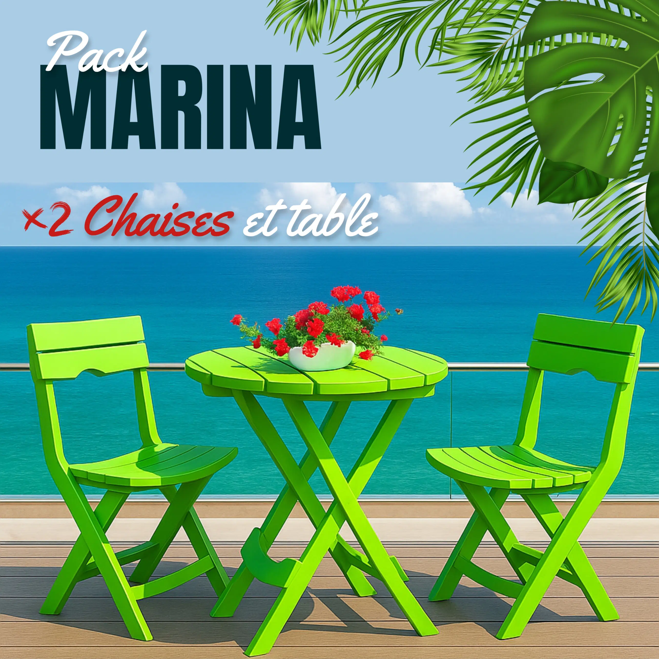 Pack Marina – Table + 2 Chaises (Vert)