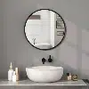 Miroir Rond Ø50 cm avec Cadre en MDF Noir
