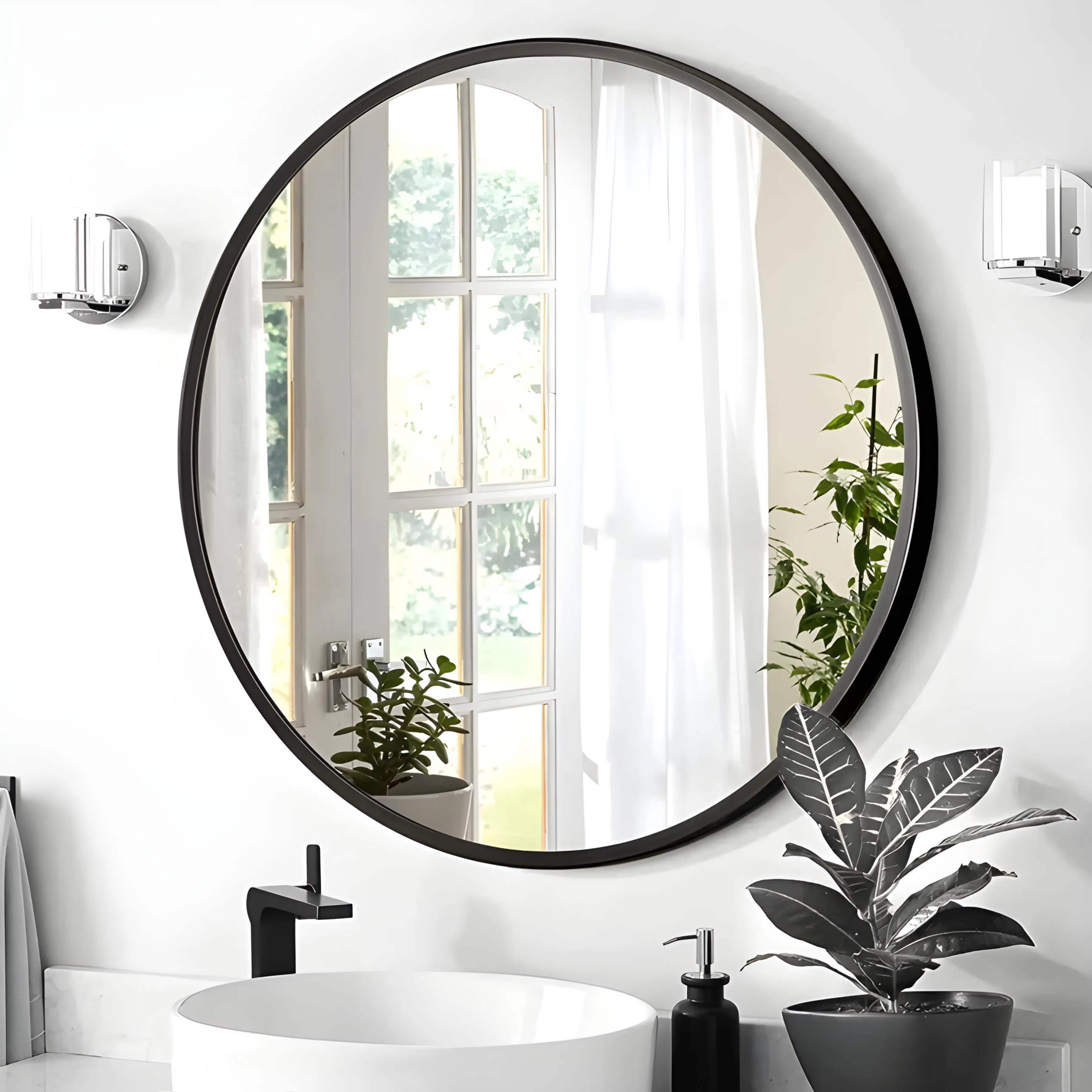 Miroir Rond Design – Ø80 cm, Cadre Aluminium Noir