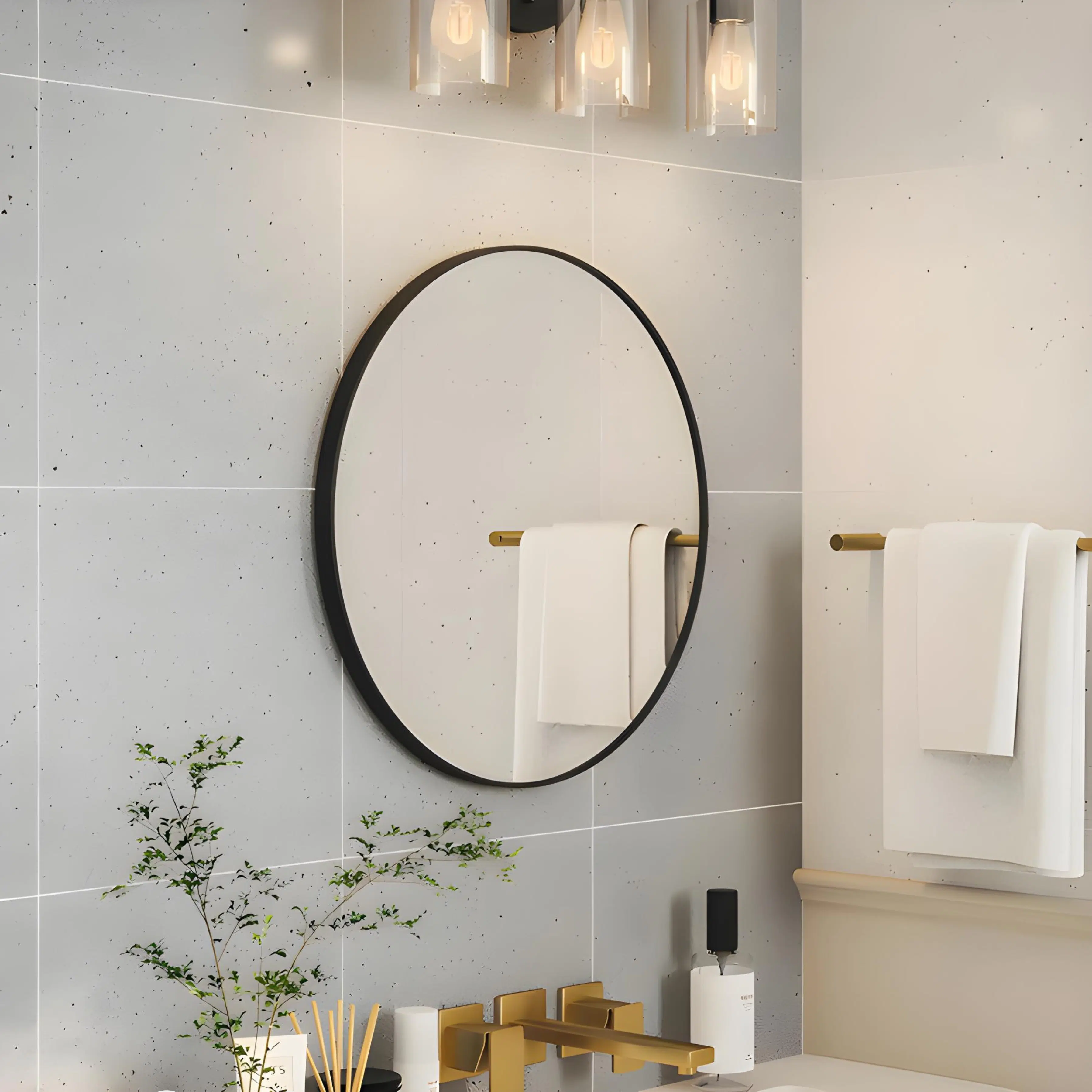 Miroir Rond Design – Ø80 cm, Cadre Aluminium Noir