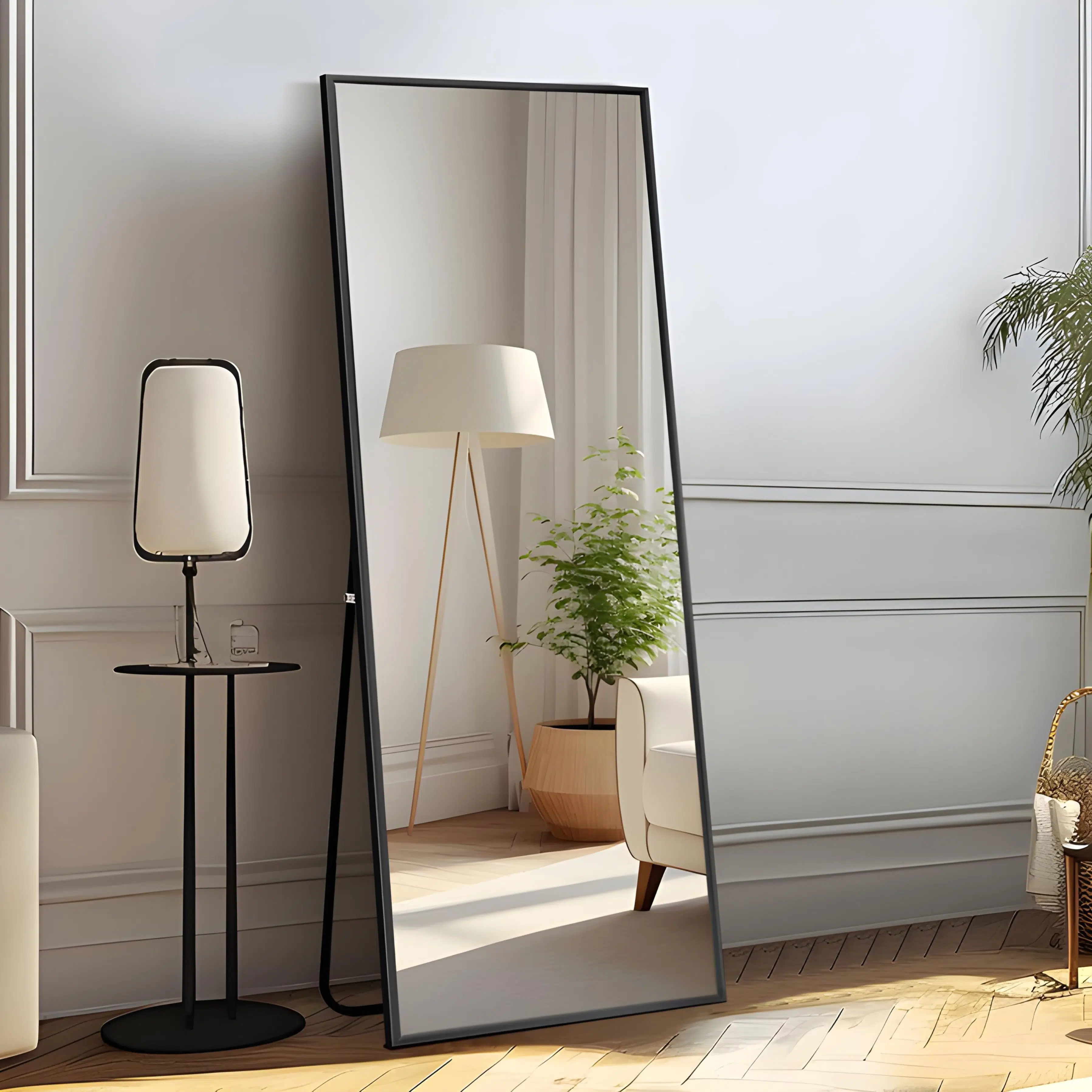 Miroir Rectangulaire Pleine Hauteur – Cadre en Metal Noir