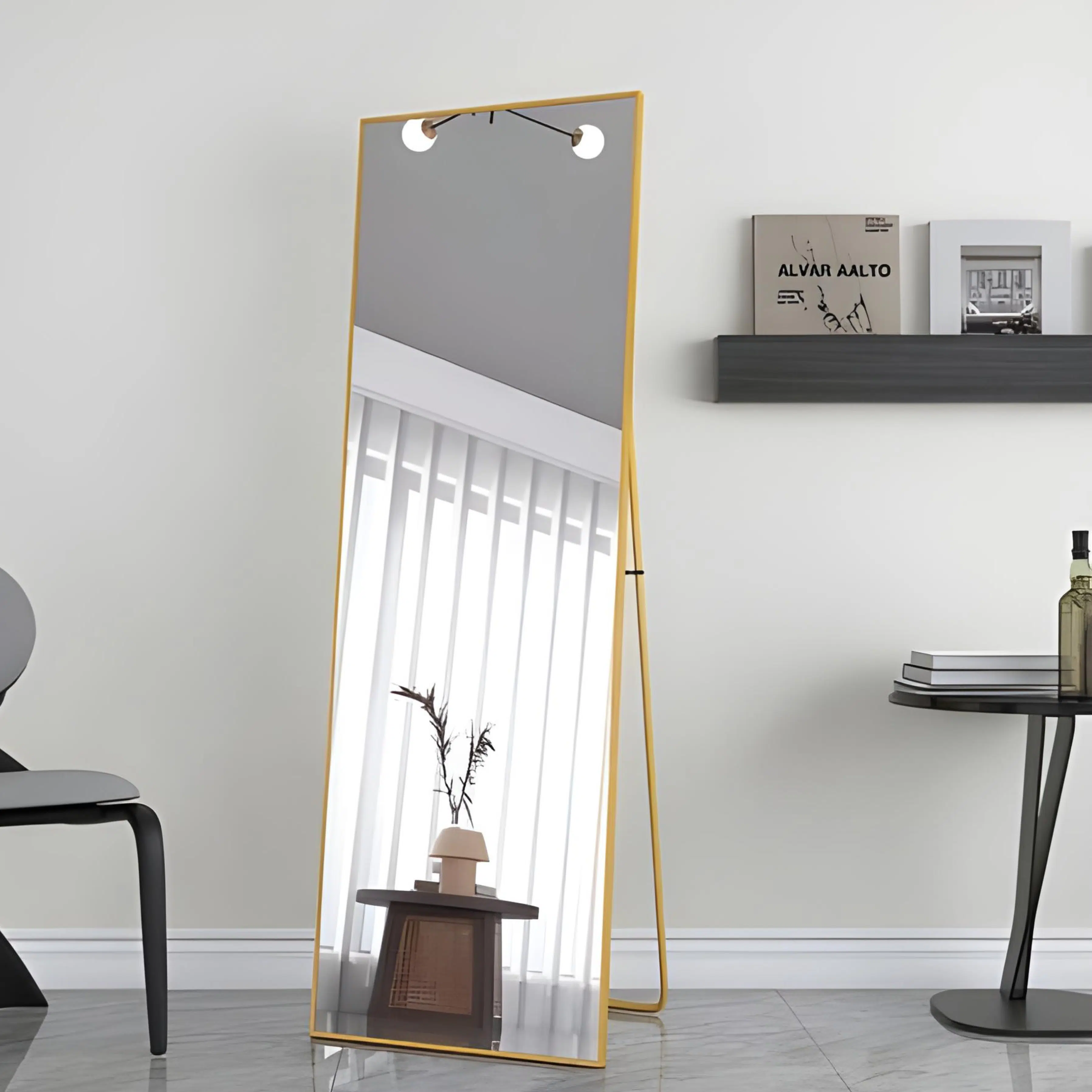 Miroir Rectangulaire Pleine Hauteur – Cadre en Metal Dore