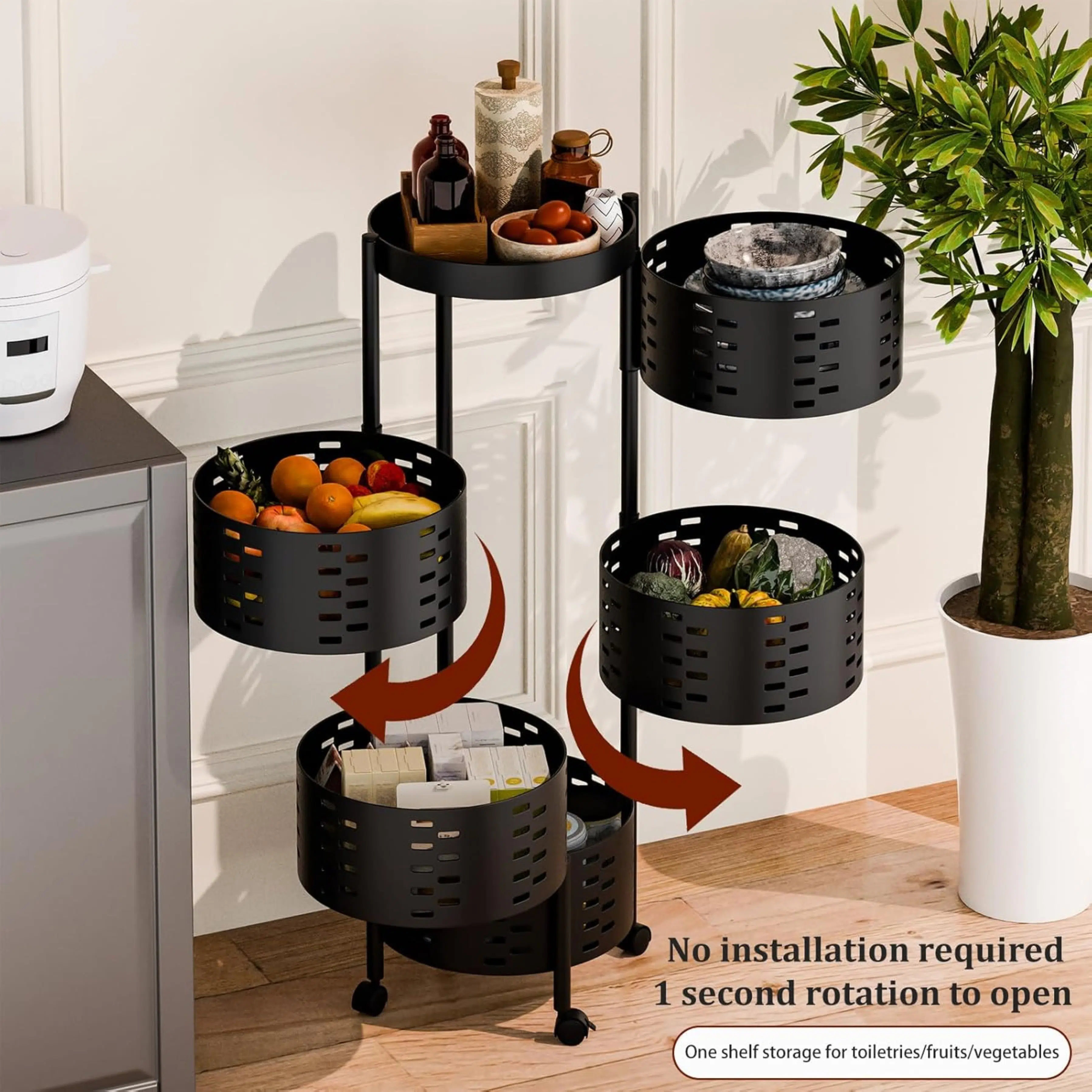 Porte Legumes Rotatif a 5 Paniers Noir