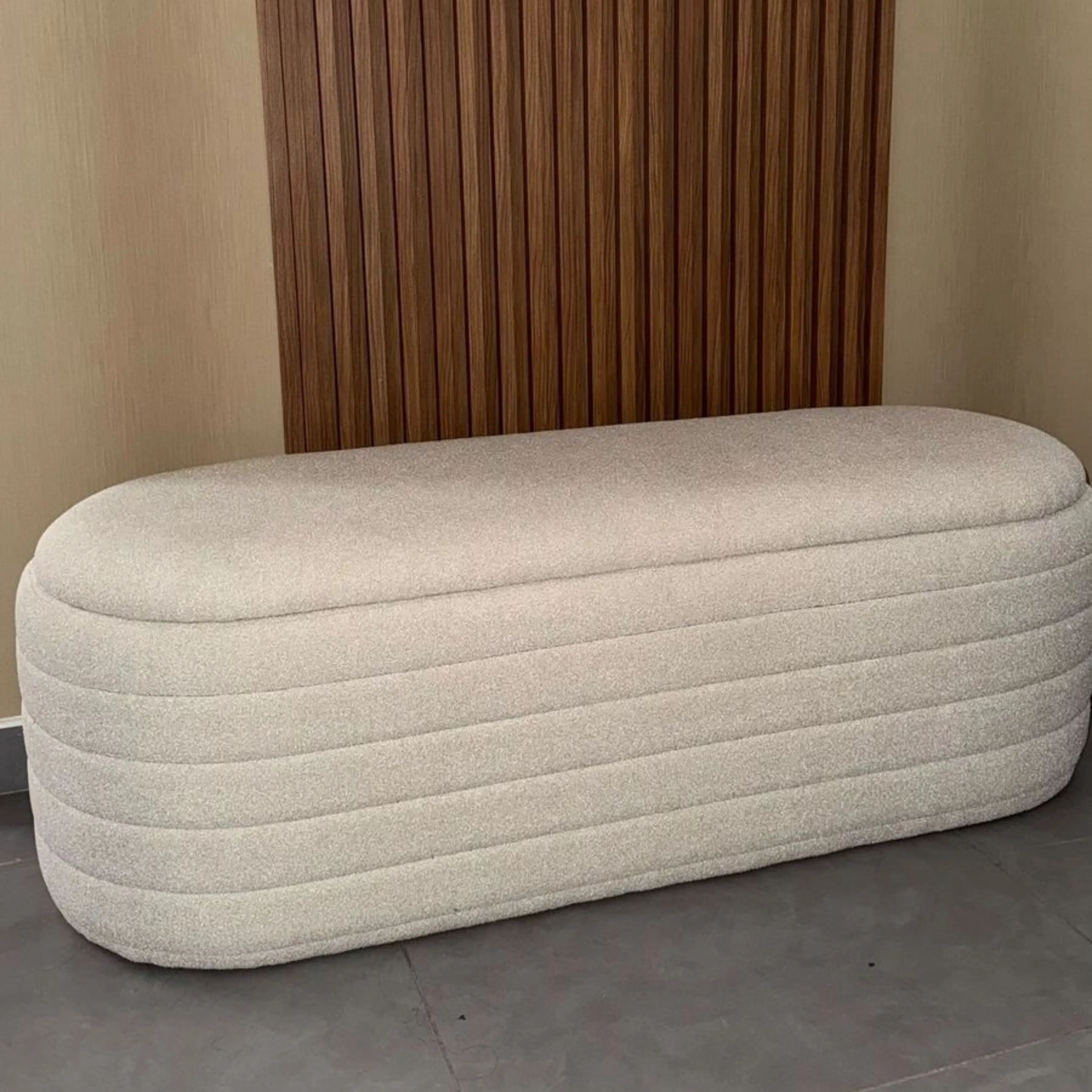 Banc de rangement en tissu boucle Beige