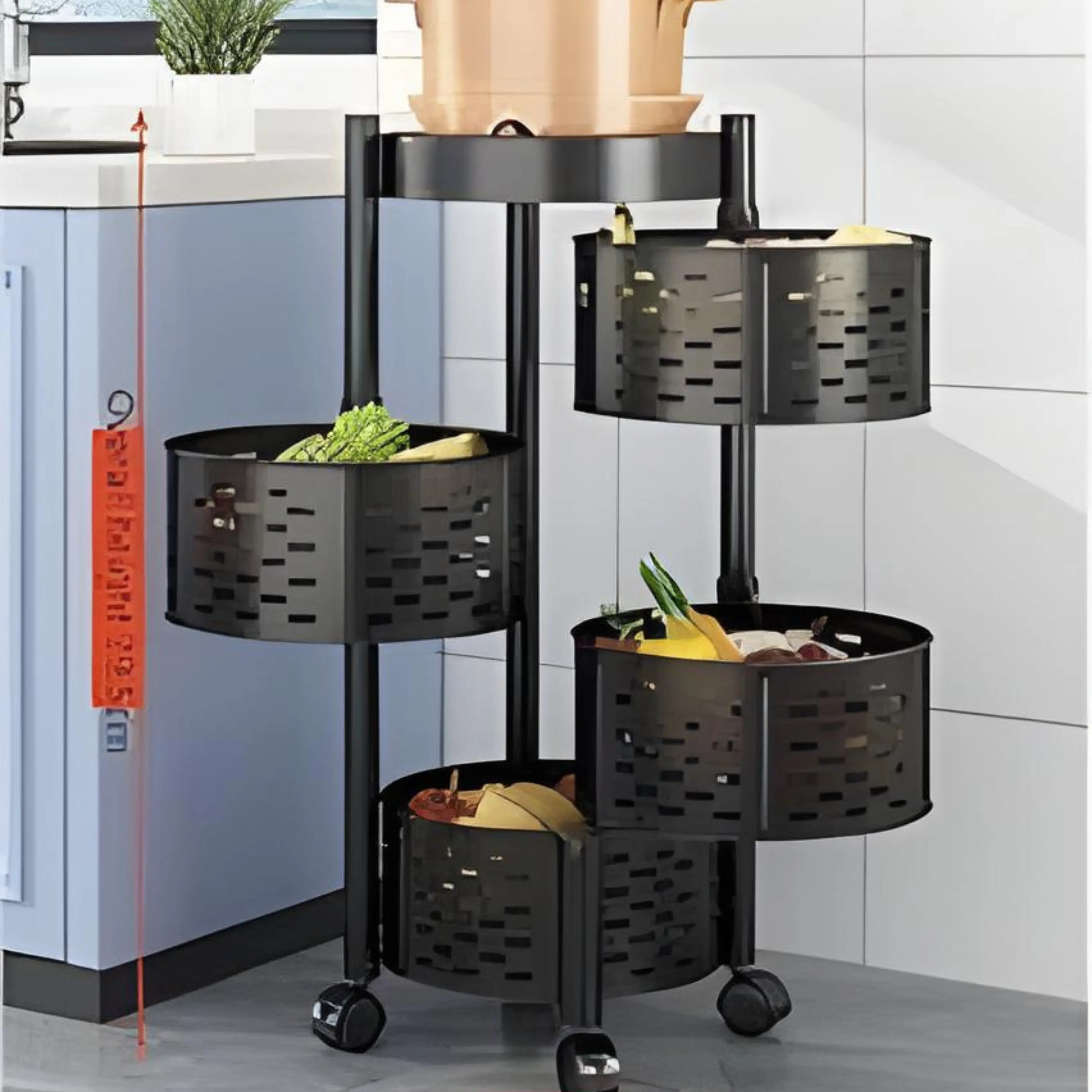 Chariot de Rangement Pivotante à 4 Paniers