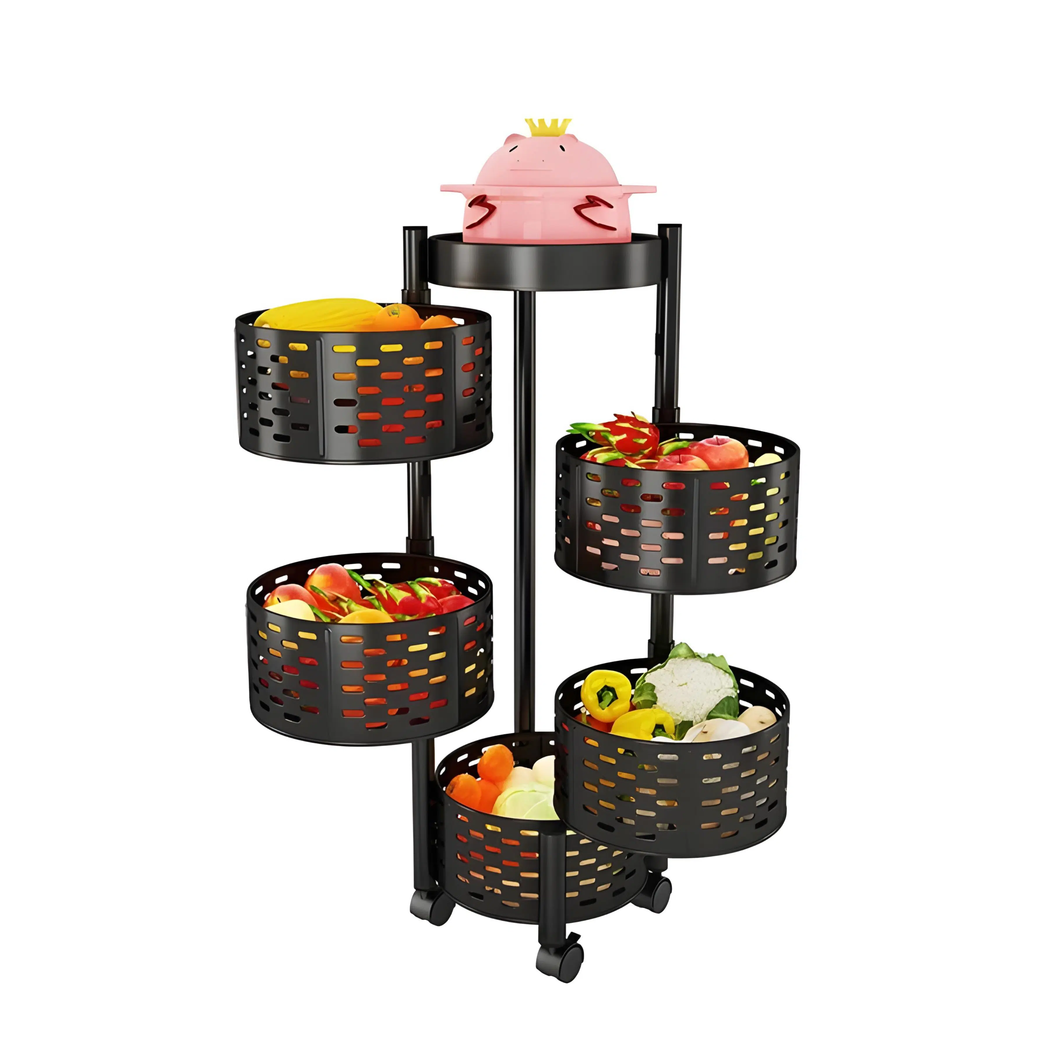 Chariot de Rangement Pivotante à 4 Paniers