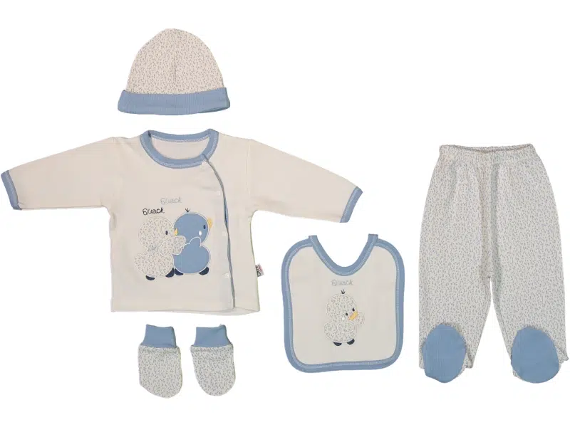 Coffret Naissance 5 Pièces 100% Coton Vert ou Bleu – Réf 7625 – (0-3M)