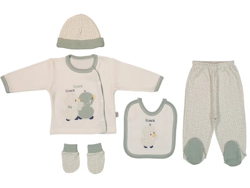 Coffret Naissance 5 Pièces 100% Coton Vert ou Bleu – Réf 7625 – (0-3M)