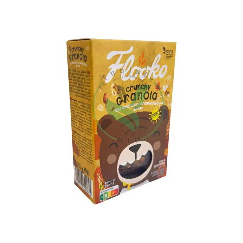 CRUNCHY GRANOLA AUX AMANDE CARAMELISE AU MIEL 35 GR FLOOKO