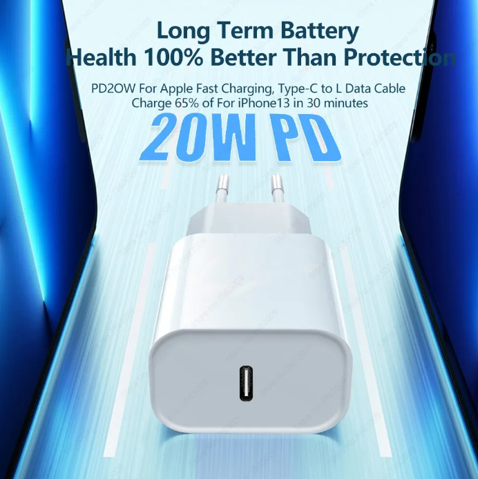 Chargeur Secteur USB Type-C PD 20W pour iPhone, 13, 12, 11, 14, Pro, Max, 8, Plus, XS, MAX, iPad Air