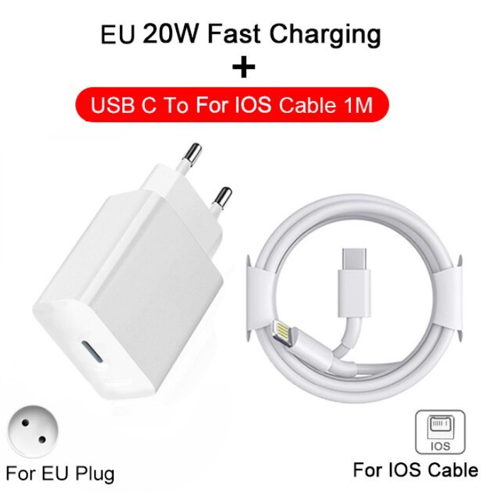 Chargeur Secteur USB Type-C PD 20W pour iPhone, 13, 12, 11, 14, Pro, Max, 8, Plus, XS, MAX, iPad Air