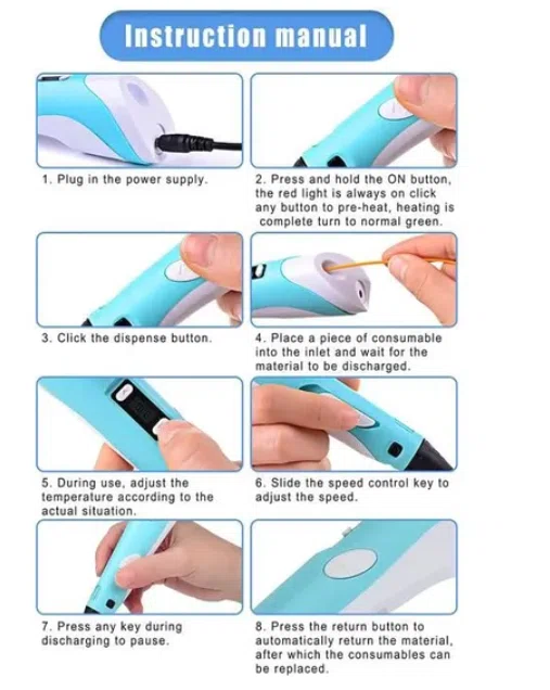 Stylo dimpression 3D avec chargement USB à recharges de filaments PLA 12 couleurs