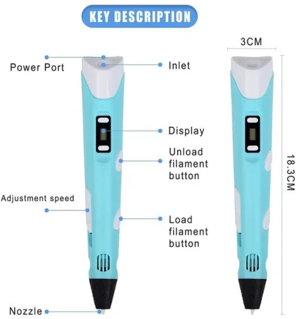 Stylo dimpression 3D avec chargement USB à recharges de filaments PLA 12 couleurs